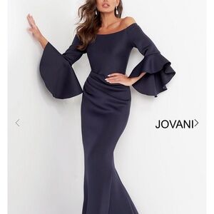 Jovani Off-Shoulder Long Sleeve Dress.